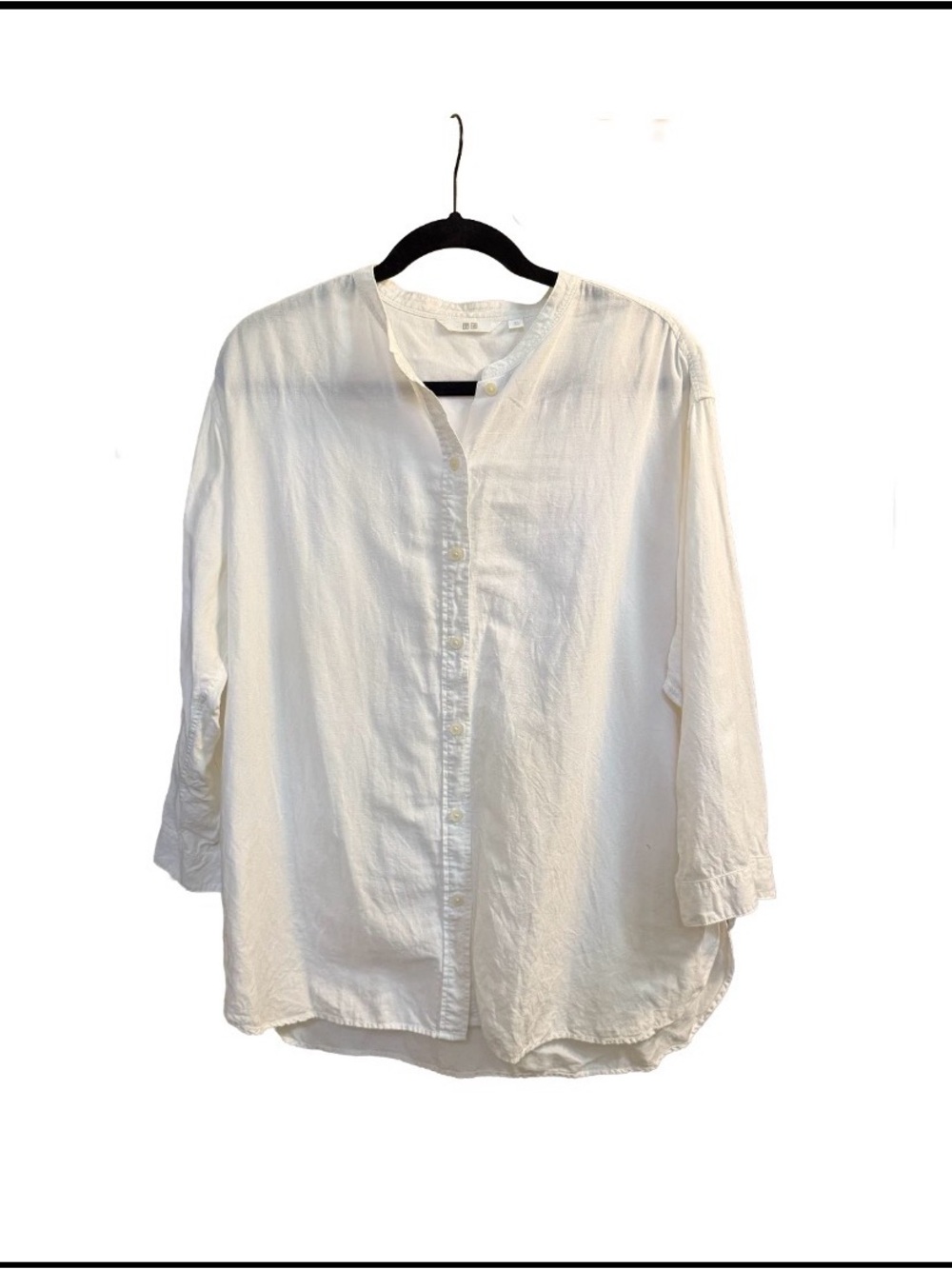 Uniqlo Relaxed White linen Button-Down blouse collarless xL